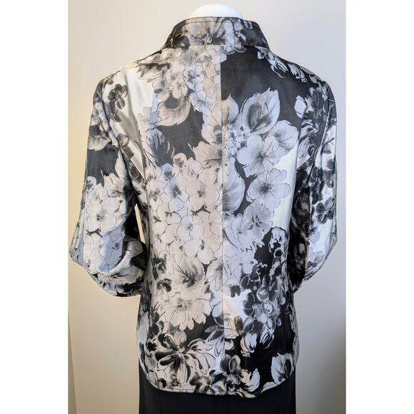NEW Ellen Tracy Blazer 16 Black Gray Floral Ruffled Dressy Evening Cottagecore - Picture 6 of 12